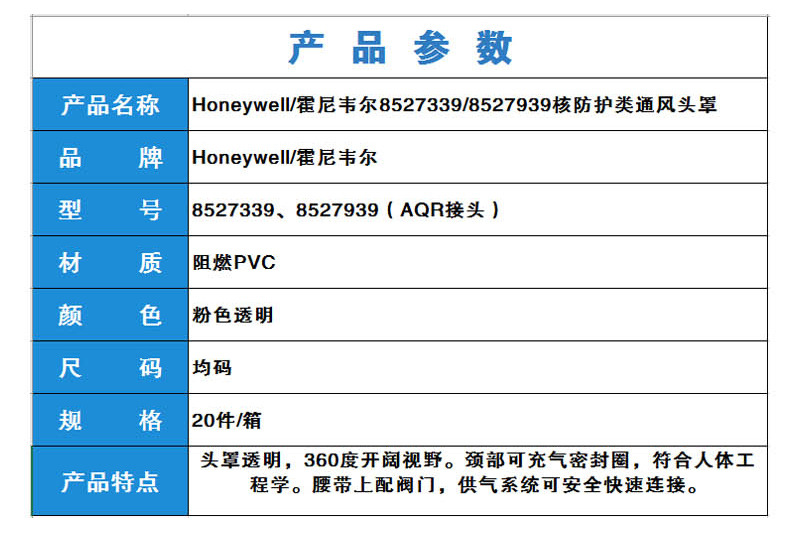 霍尼韋爾8527939防護放射性粉塵核防護類通風(fēng)頭罩（AQR接頭）圖2