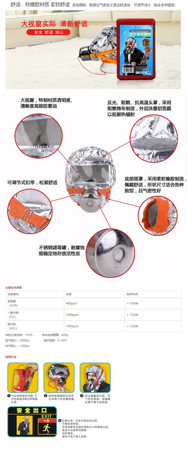 友安科技TZL15防煙面具火災(zāi)逃生面具圖片