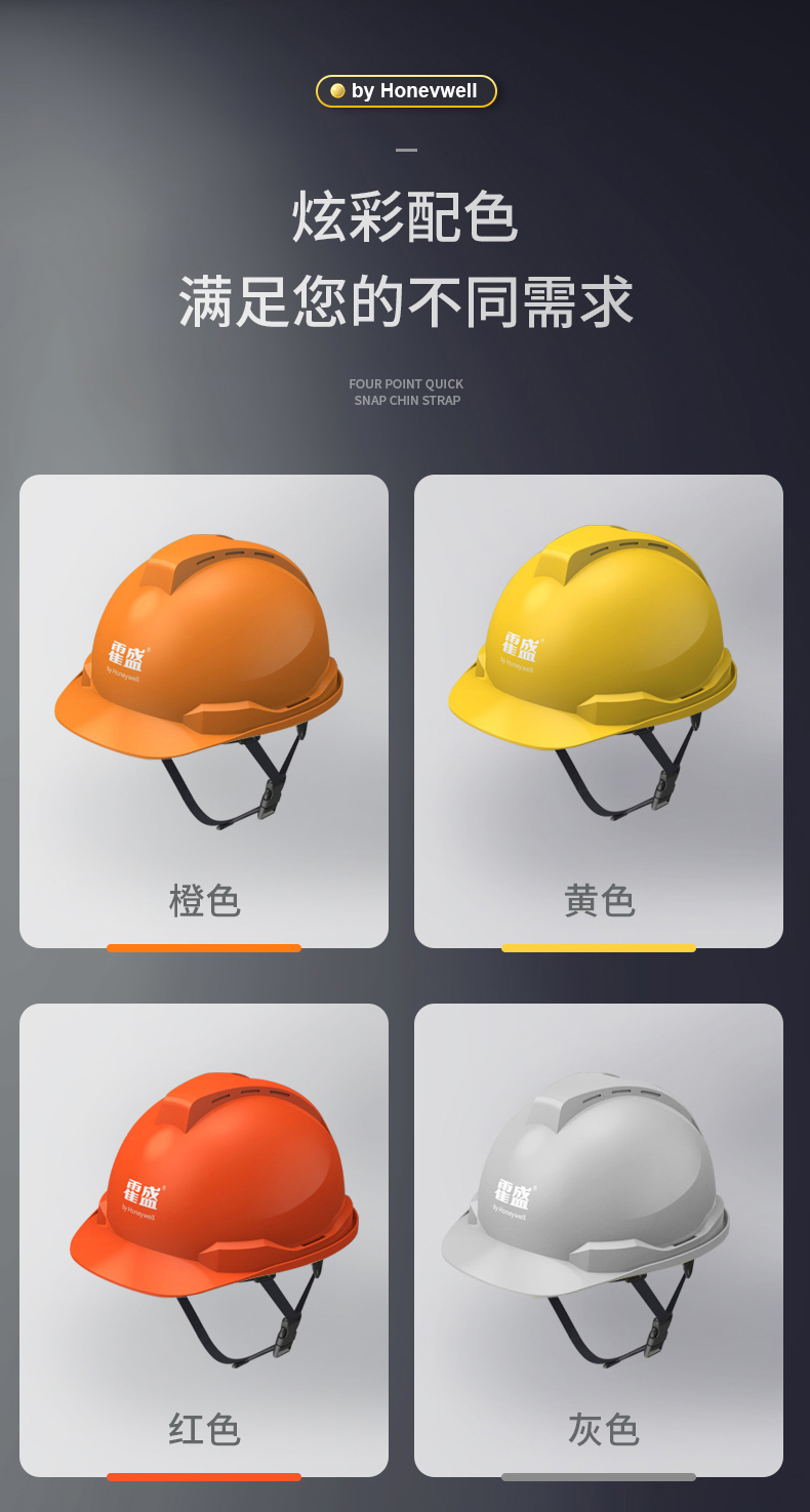 Honeywell霍尼韋爾Y99RAP102S Y99S系列ABS帶通風(fēng)孔四點(diǎn)快插下頦帶黃色安全帽7