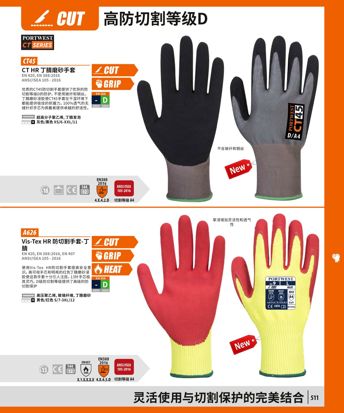 波偉斯特Portwest A626 Vis-Tex HR防切割手套1