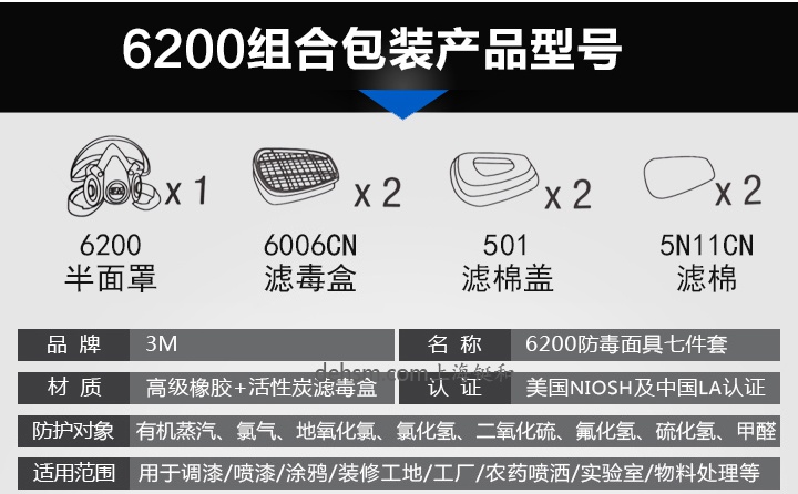 3M6200+6006防多種氣體防毒面具組合部件